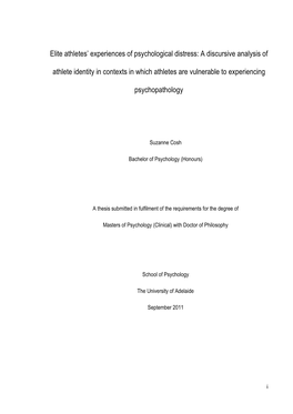 Elite Athletes' Experiences of Psychological Distress: a Discursive