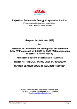 Rajasthan Renewable Energy Corporation Limited (Government of Rajasthan Undertaking) CIN: U40101RJ1995SGC009847