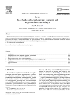 Specification of Neural Crest Cell Formation and Migration in Mouse