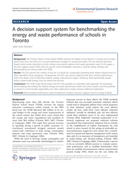 A Decision Support System for Benchmarking the Energy and Waste Performance of Schools in Toronto Julian Scott Yeomans*