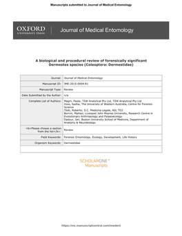 A Biological and Procedural Review of Forensically Significant Dermestes Species (Coleoptera: Dermestidae)