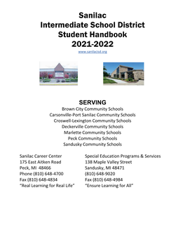 Sanilac Intermediate School District Student Handbook 2021-2022