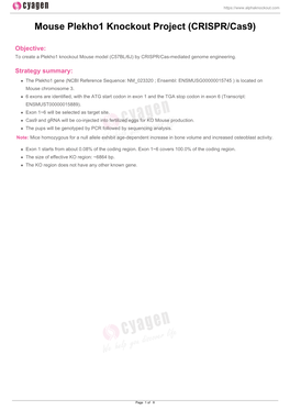 Mouse Plekho1 Knockout Project (CRISPR/Cas9)