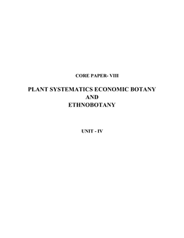 Plant Systematics Economic Botany and Ethnobotany