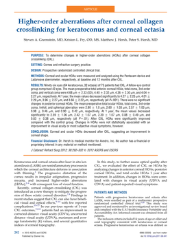 Higher-Order Aberrations After Corneal Collagen Crosslinking for Keratoconus and Corneal Ectasia