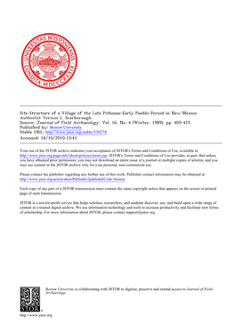 Site Structure of a Village of the Late Pithouse-Early Pueblo Period in New Mexico Author(S): Vernon L