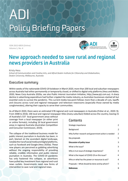 New Approach Needed to Save Rural and Regional News Providers in Australia