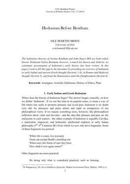 Hedonism Before Bentham