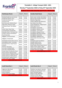 Timetable 2 - College Transport 2020 – 2021 Monday 7Th September 2020 to Friday 25Th September 2020