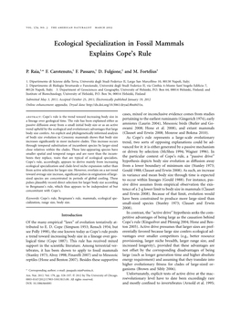 Ecological Specialization in Fossil Mammals Explains Copes Rule