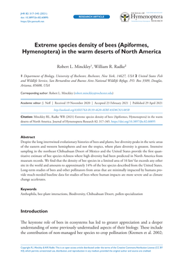 Extreme Species Density of Bees (Apiformes, Hymenoptera) in the Warm Deserts of North America