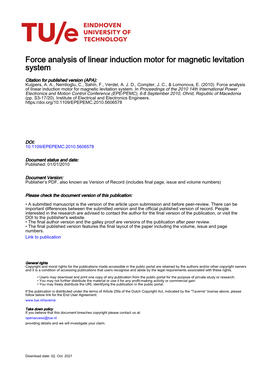 Force Analysis of Linear Induction Motor for Magnetic Levitation System