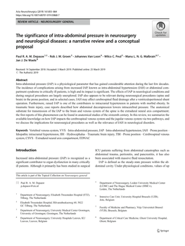 The Significance of Intra-Abdominal Pressure in Neurosurgery and Neurological Diseases: a Narrative Review and a Conceptual Proposal