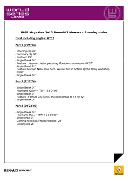 WSR Magazine 2013 Round#3 Monaco - Running Order