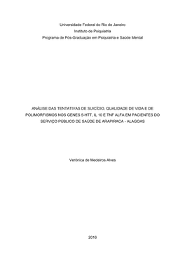 Universidade Federal Do Rio De Janeiro Instituto De Psiquiatria Programa De Pós-Graduação Em Psiquiatria E Saúde Mental