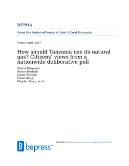 How Should Tanzania Use Its Natural Gas? Citizens' Views from A