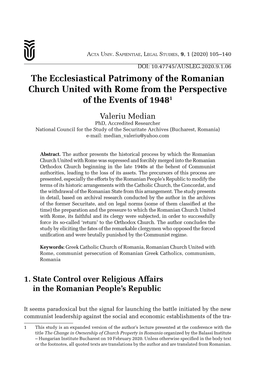 The Ecclesiastical Patrimony of the Romanian Church United with Rome from the Perspective of the Events of 19481
