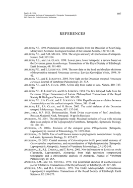 The Postcranial Skeleton of Temnospondyls (Tetrapoda: Temnospondyli) Phd Thesis