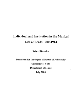 Individual and Institution in the Musical Life of Leeds 1900-1914
