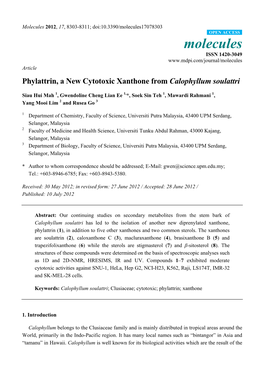 Phylattrin, a New Cytotoxic Xanthone from Calophyllum Soulattri