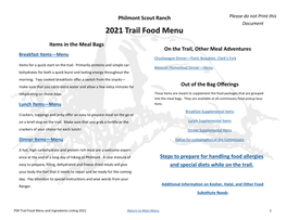 Philmont Scout Ranch Please Do Not Print This Document 2021 Trail Food Menu