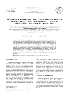 Chronology Development and Climate Response Analysis of Schrenk Spruce (Picea Schrenkiana) Tree-Ring Parameters in the Urumqi River Basin, China