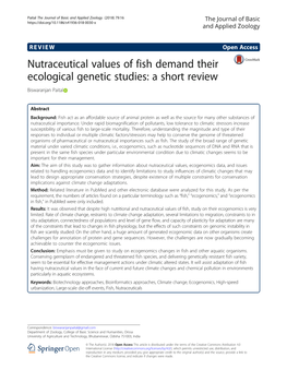 Nutraceutical Values of Fish Demand Their Ecological Genetic Studies: a Short Review Biswaranjan Paital