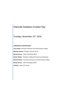 Clarivate Analytics Investor Day