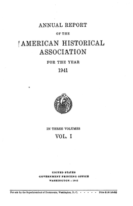 R AMERICAN HISTORICAL ASSOCIATION VOL. I