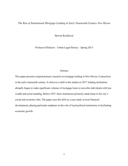 The Rise of Institutional Mortgage Lending in Early Nineteenth-Century New Haven