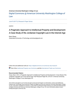 A Pragmatic Approach to Intellectual Property and Development: a Case Study of the Jordanian Copyright Law in the Internet Age