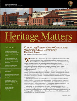 SPRING 2010 ^J News of the Nation's Diverse Cultural Heritage This Issue