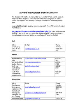 MP and Newspaper Branch Directory