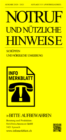 NOTRUF Und Infomerkblatt