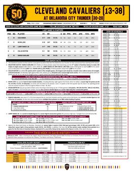 2019-20 Cleveland Cavaliers Game Notes Follow @Cavsnotes on Twitter Regular Season Game # 52 Road Game # 25