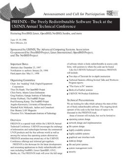 FREENIX—The Freely Redistributable Software Track at the USENIX Annual Technical Conference
