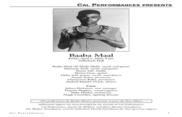 Baaba Maal Friday, April 2, 2004, 8 Pm Zellerbach Hall