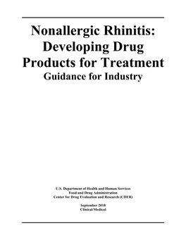 Nonallergic Rhinitis: Developing Drug Products for Treatment Guidance for Industry