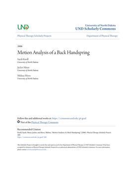 Motion Analysis of a Back Handspring Sarah Knoll University of North Dakota