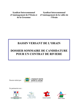 Bassin Versant De L'orain Dossier Sommaire De Candidature Pour Un