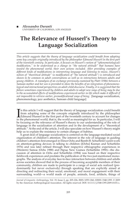 The Relevance of Husserl's Theory to Language Socialization