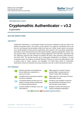 Cryptomathic Authenticator – V3.2 Cryptomathic