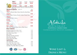 Wine List & Drinks Menu