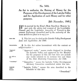 No. 5416. an Act to Authorize the Raising of Money for the Purposes of the Development of the Latrobe Valley and the Application of Such Money and for Other Purposes