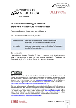 La Escena Musical Del Reggae En México: Expresiones Locales De Una Escena Translocal