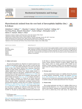 Phytochemicals Isolated from the Root Bark of Sarcocephalus Latifolius (Sm.) T E.A.Bruce ∗ Abdulfatai T