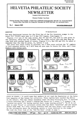 HELVETIA PHILATELIC SOCIETY NEWSLETTER Founded in 1946 by Edward H Spiro