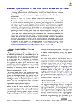 Review of High-Throughput Approaches to Search for Piezoelectric Nitrides Kevin R