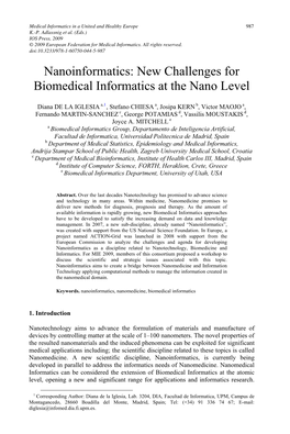 Nanoinformatics: New Challenges for Biomedical Informatics at the Nano Level