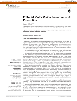 Color Vision Sensation and Perception